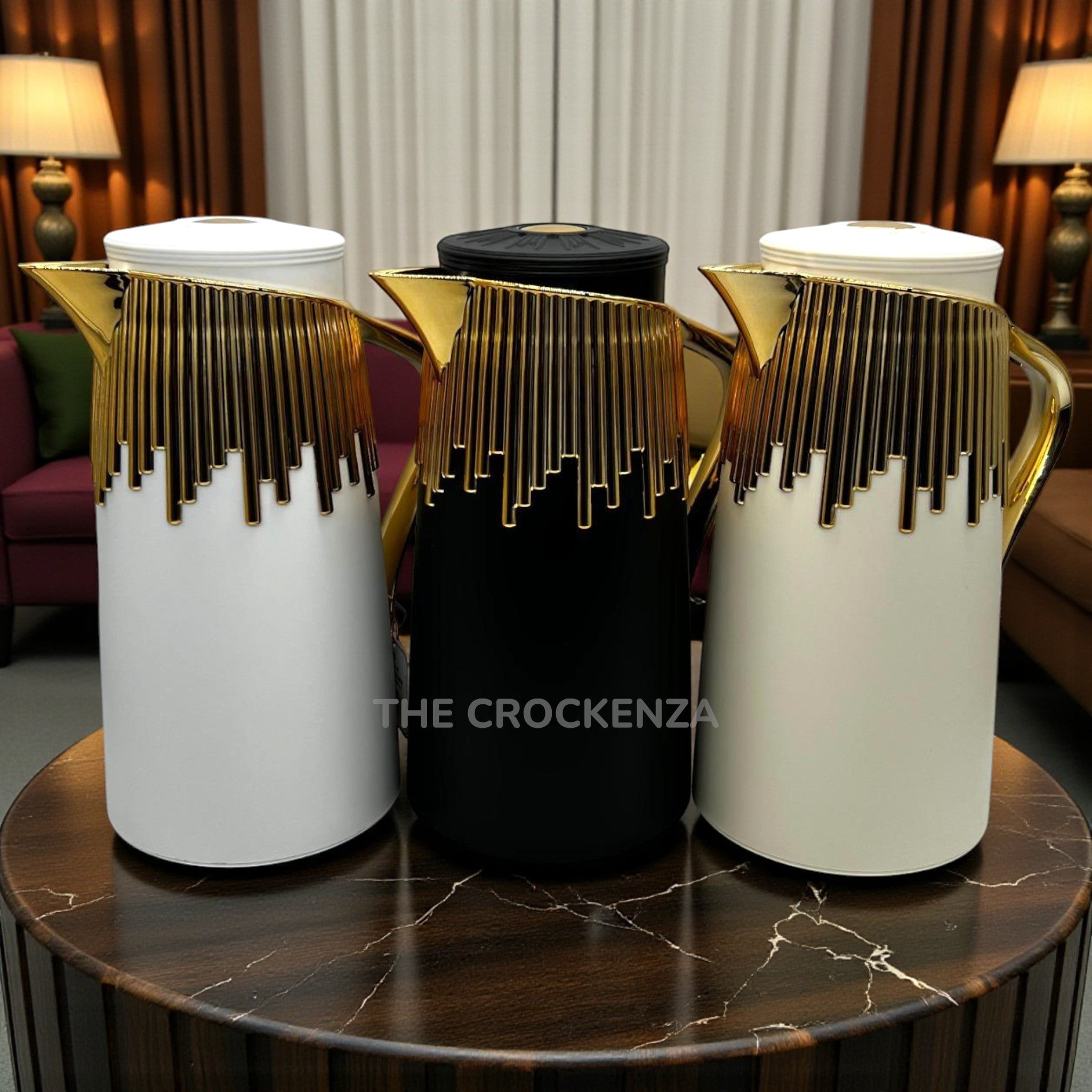Imported Luxury Vacuum Flask | Matte Finish with Gold Accents | Tea & Coffee Server