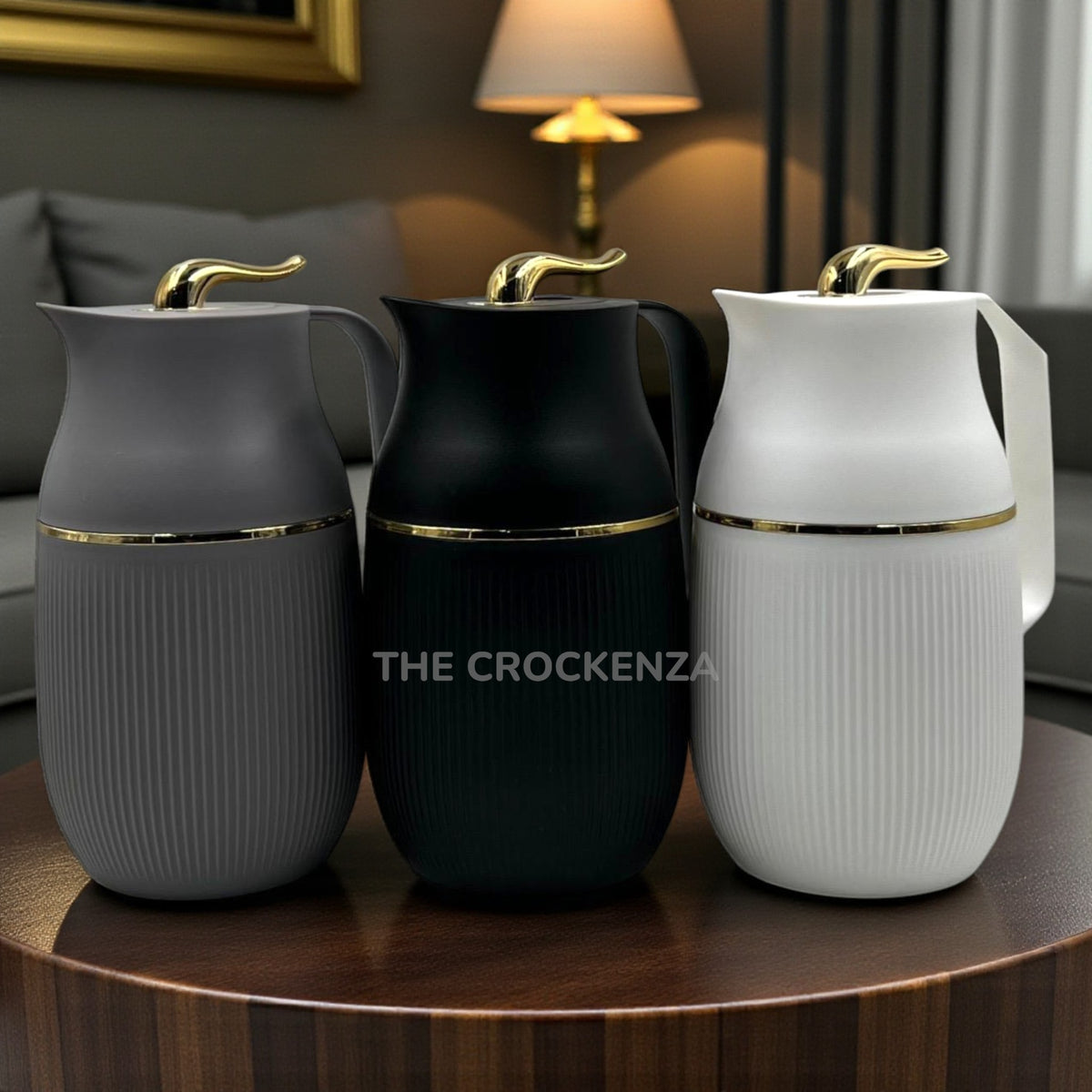 Luxury Gold-Cascade Insulated Vacuum Flask – Matte Body (Black, White & Grey)