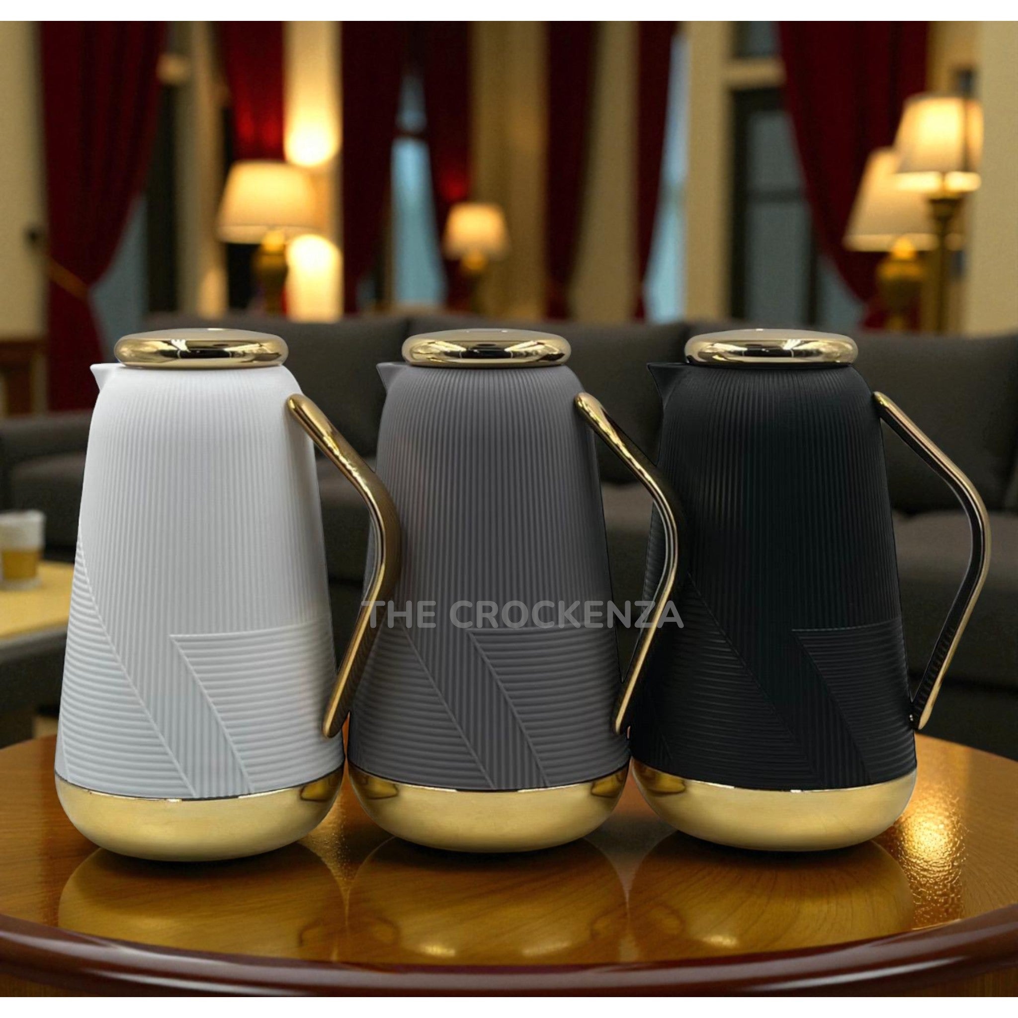 Elite Modern Texture Thermos Flask – Double Wall Insulated | Premium Gold Rim Finish