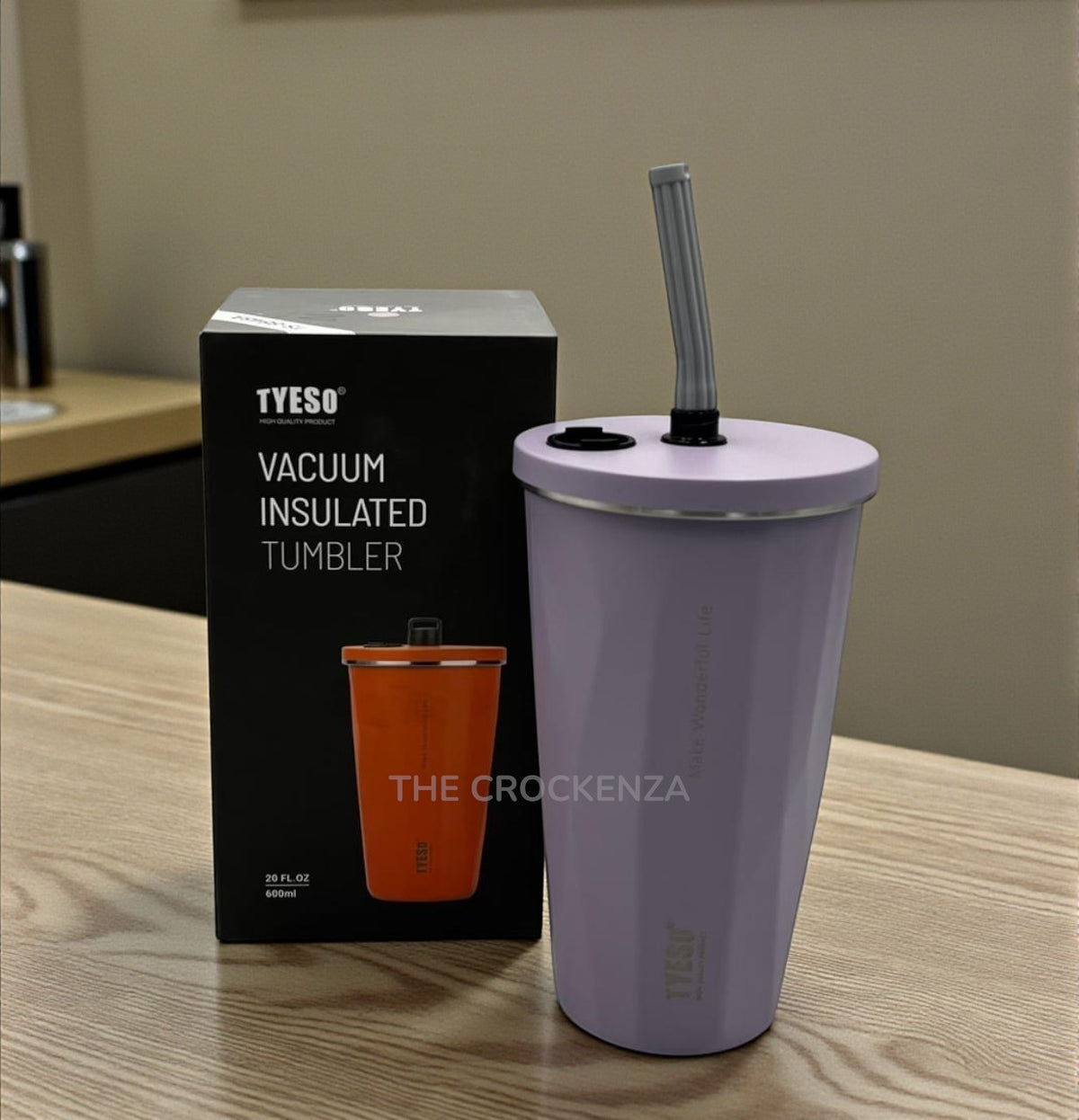 TYESO Imported 600ml Vacuum Insulated Coffee & Juice Tumbler – Premium Leak-Proof Steel Cup with Straw
