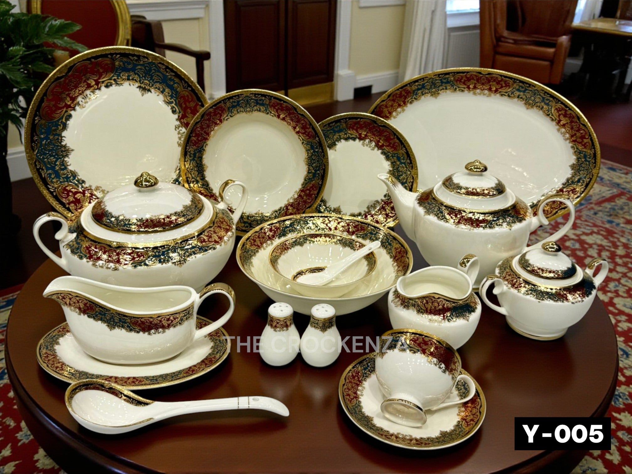 Royal Yamasen Japan-inspired Gold & Maroon Dinnerware Set | Luxury 75/103 Piece Collection for 8 & 12 Persons Serving