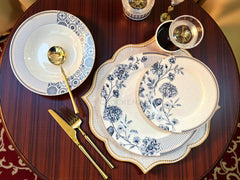 Embossed Scroll & Hydrangea 18-Piece Johnson Bros inspired Bone China Plate Set - Blue & White