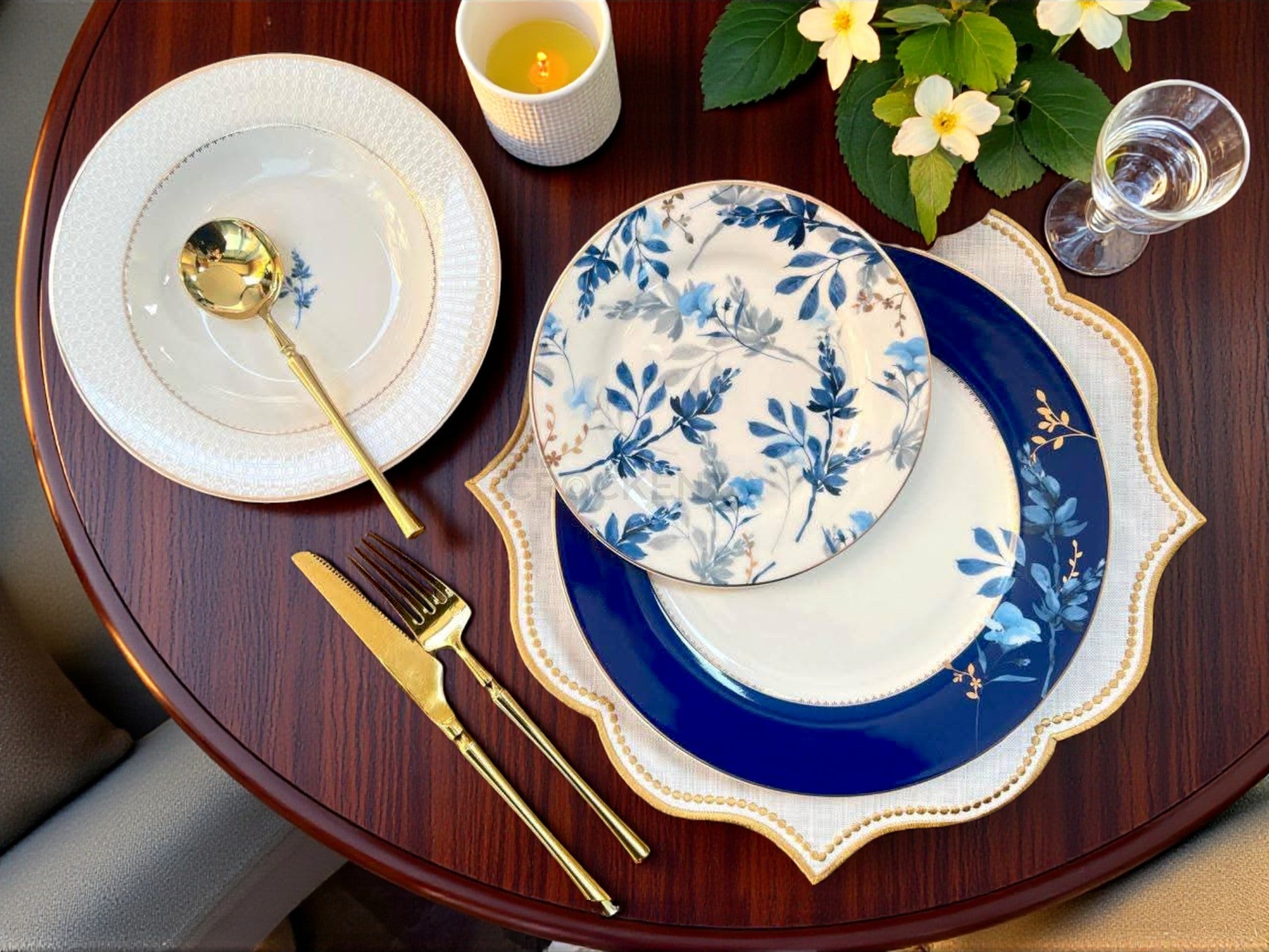Luxury Sapphire & Gold Accented 18-Piece Johnson Bros inspired Bone China Plate Set