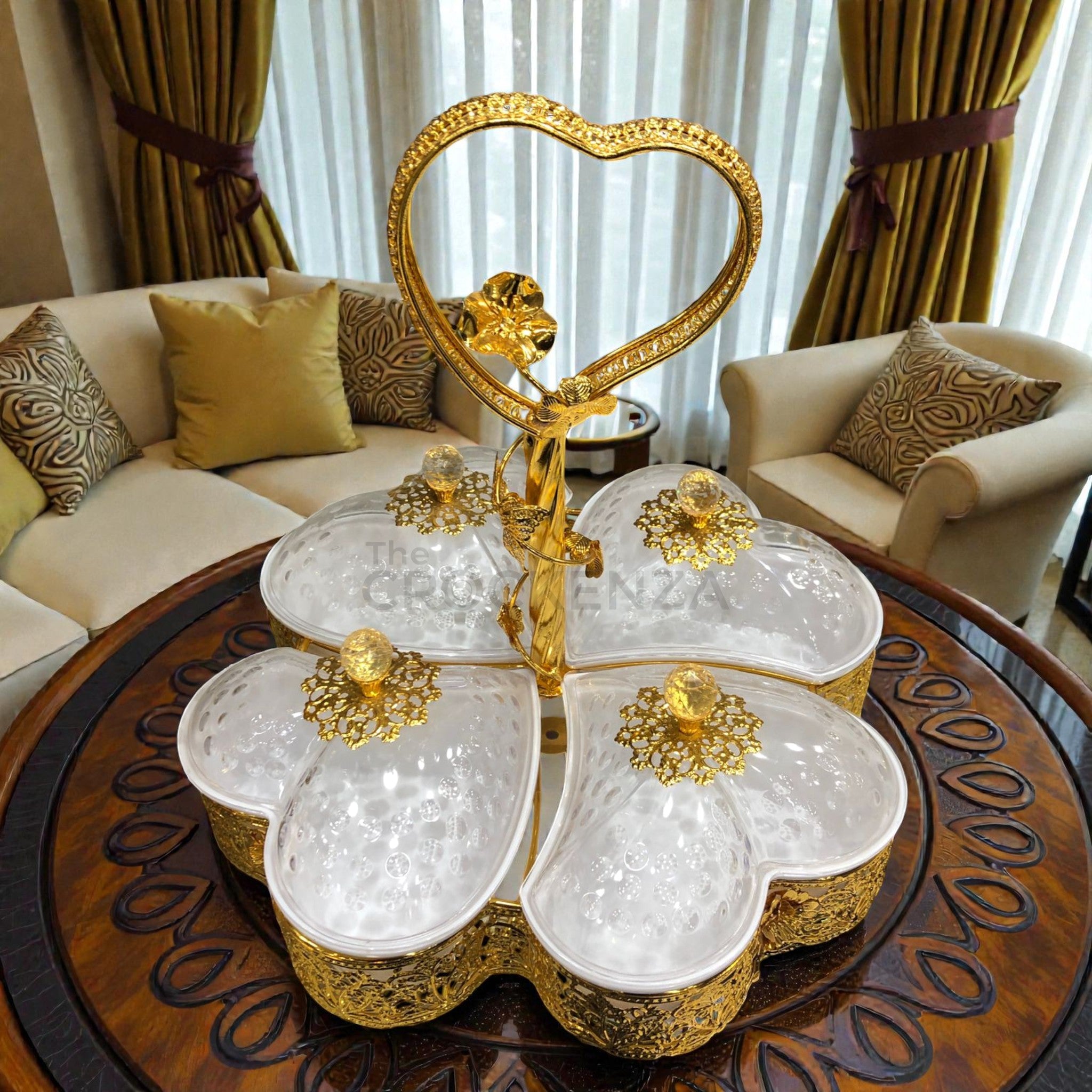 Golden Dry Fruit & Candy Serving Centerpiece – Elegant Serving & Gifting Choice