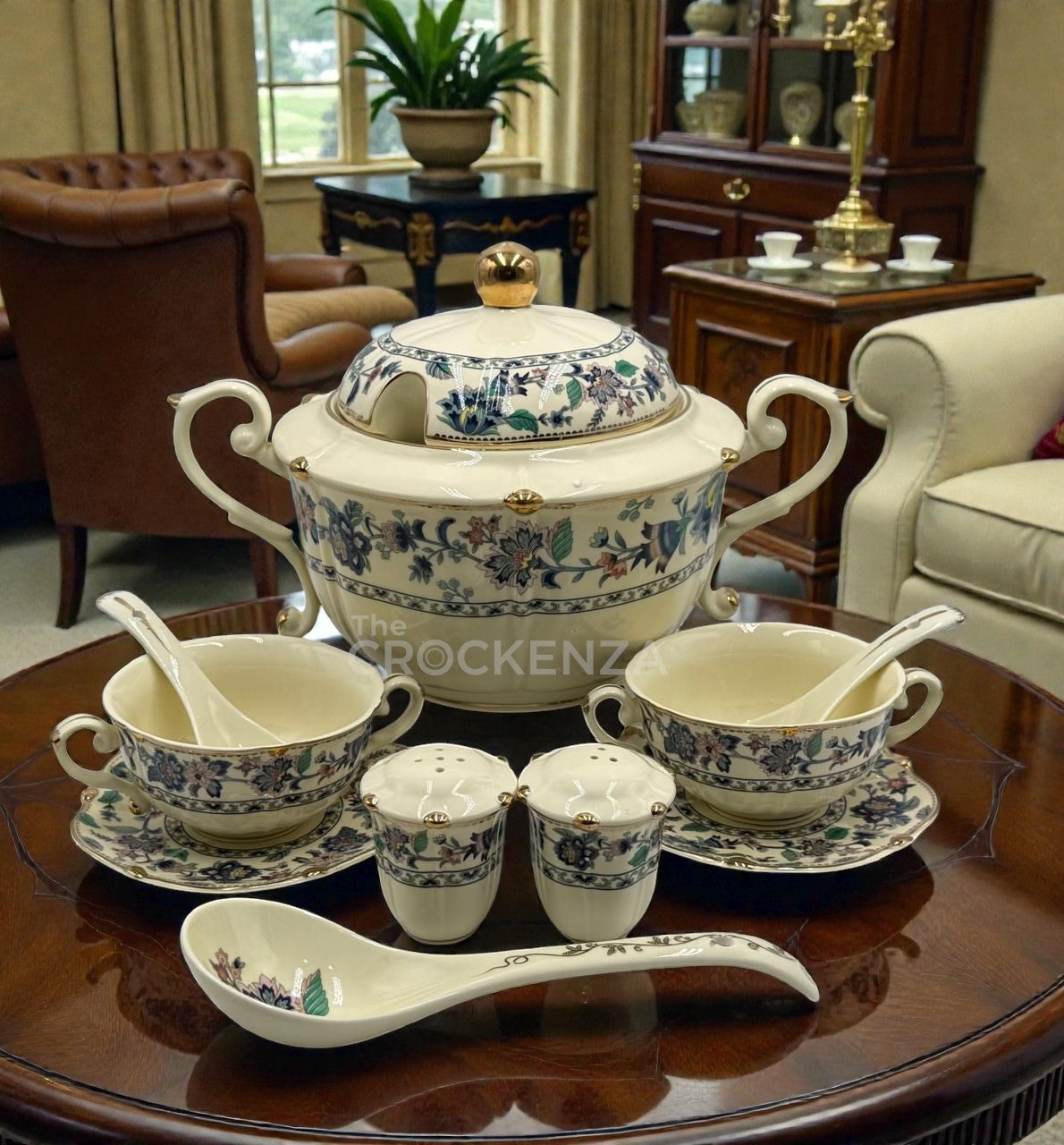 Regal Heritage 23-Piece Luxury Soup Set – Royal Albert Inspired Fine Bone China in Antique Off-White with Golden Finish