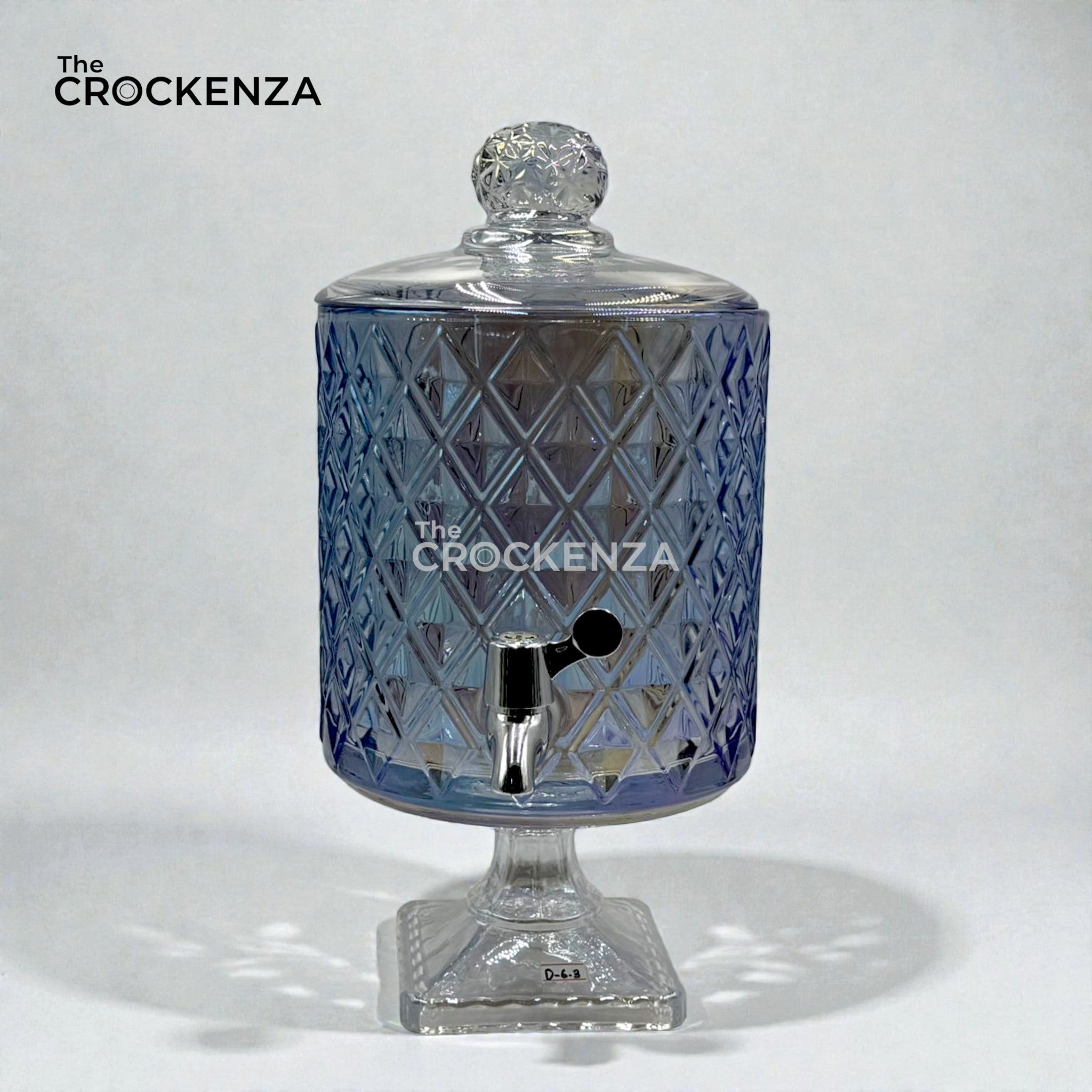 Elegant Diamond-Cut Blue Crystal Glass Beverage Dispenser – Heavyweight Luxury Decanter for Home & Events