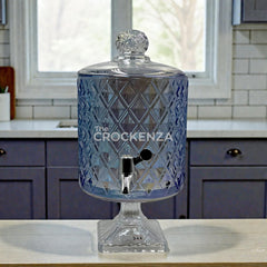 Elegant Diamond-Cut Blue Crystal Glass Beverage Dispenser – Heavyweight Luxury Decanter for Home & Events