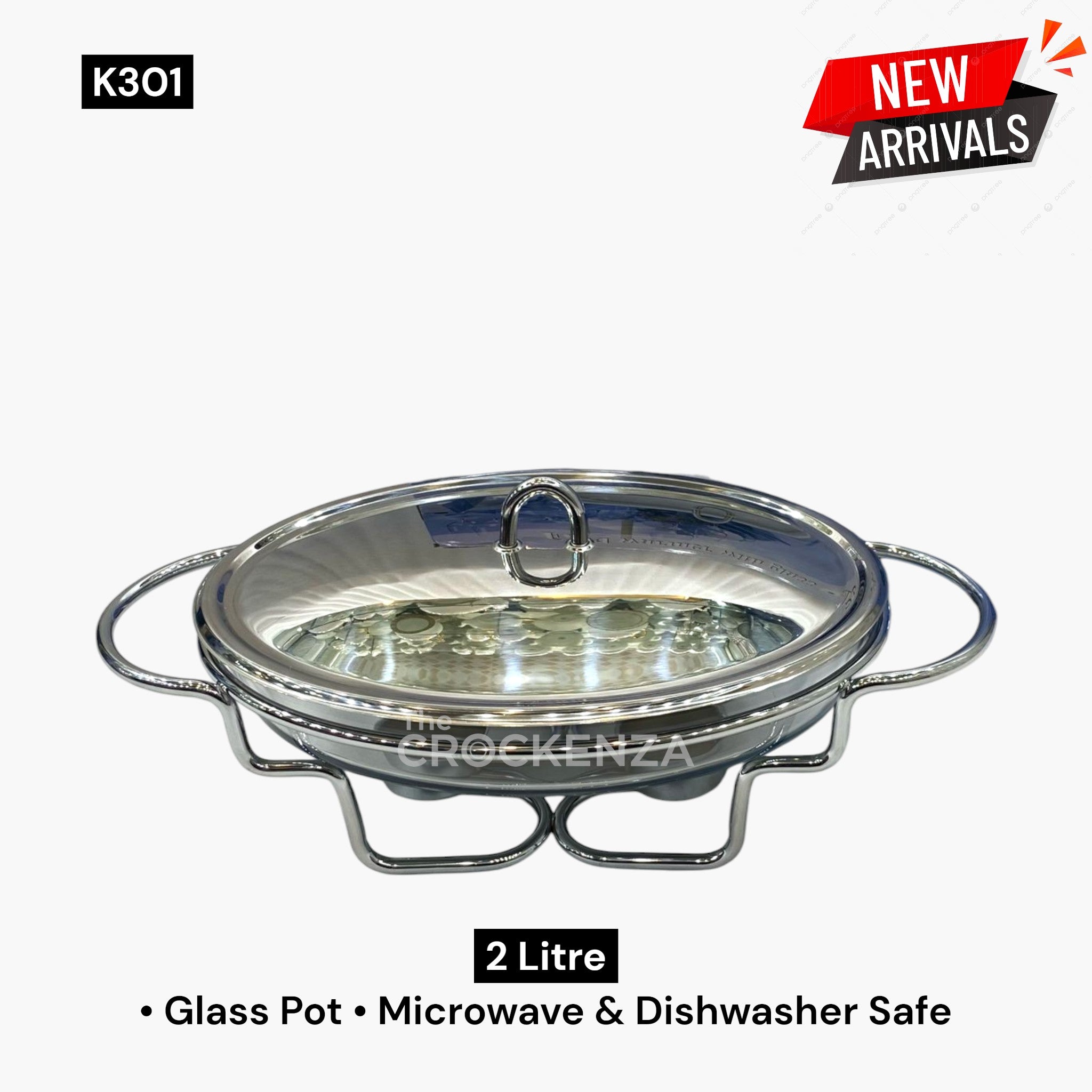 Oval Chafing Dish – Heat-Resistant 2Litre Glass Buffet Server with Mirror-Finish Stainless Steel Lid