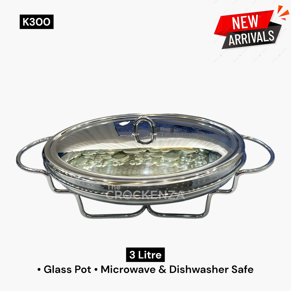 Oval Chafing Dish – Heat-Resistant 3 Litre Glass Buffet Server with Mirror-Finish Stainless Steel Lid