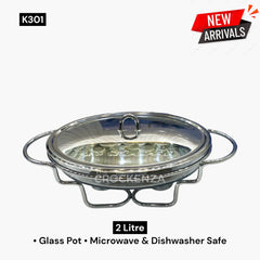 Oval Chafing Dish – Heat-Resistant 2Litre Glass Buffet Server with Mirror-Finish Stainless Steel Lid