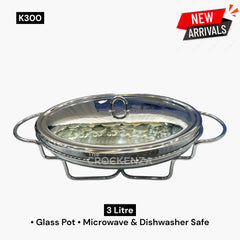 Oval Chafing Dish – Heat-Resistant 3 Litre Glass Buffet Server with Mirror-Finish Stainless Steel Lid