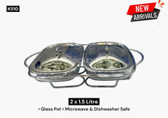 Luxury Twin Glass Chafing Dish Set – 2 × 1.5L Heat-Resistant Serving Warmers with Stainless Steel Lid & Stand