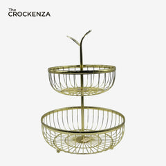 2-Tier Stainless Steel Gold Fruit & Vegetable Basket – Space-Saving Wire Storage Stand for Kitchen Countertop