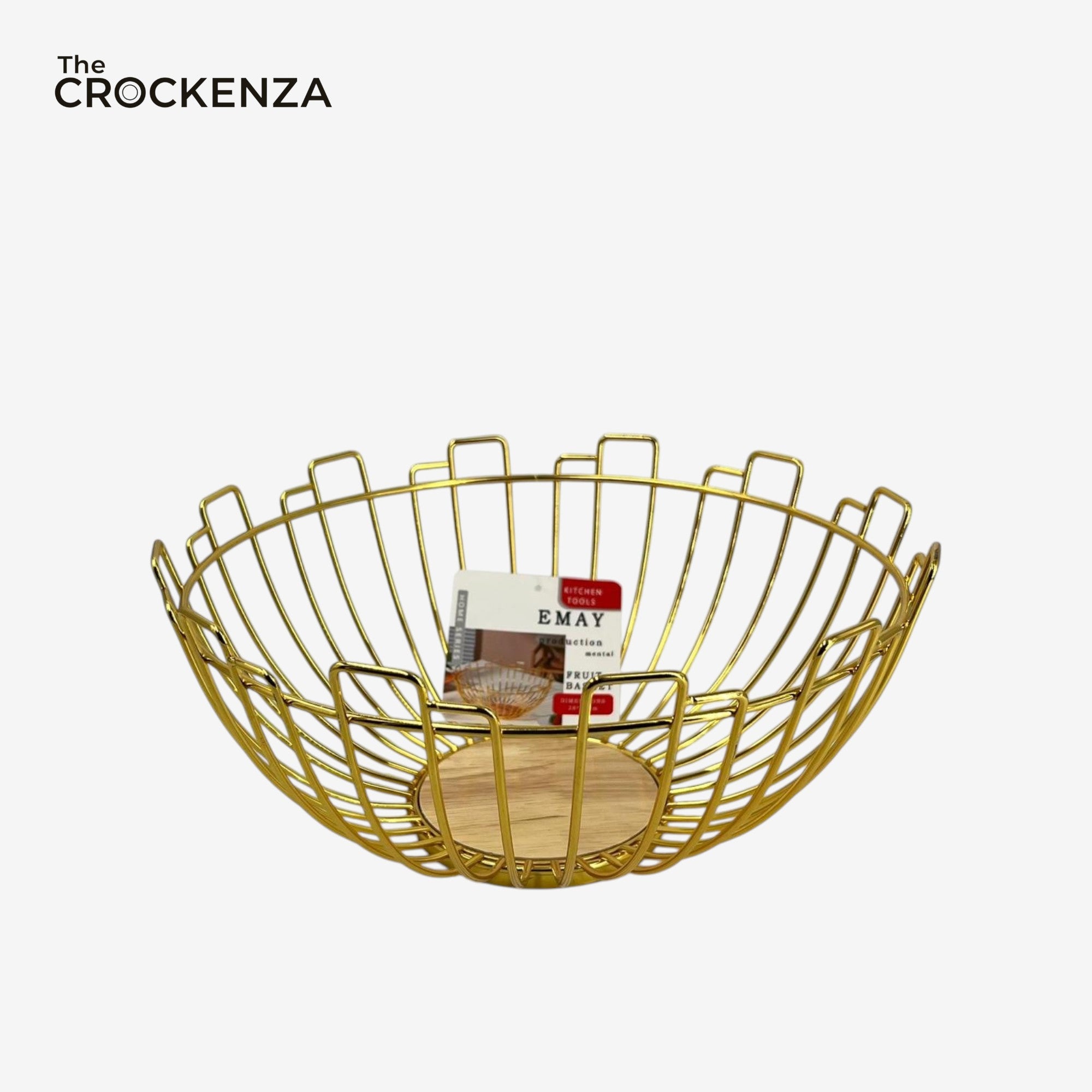 Geometric Gold Wire Fruit Basket with Wooden Base - Modern Kitchen Countertop Storage & Luxury Table Centerpiece