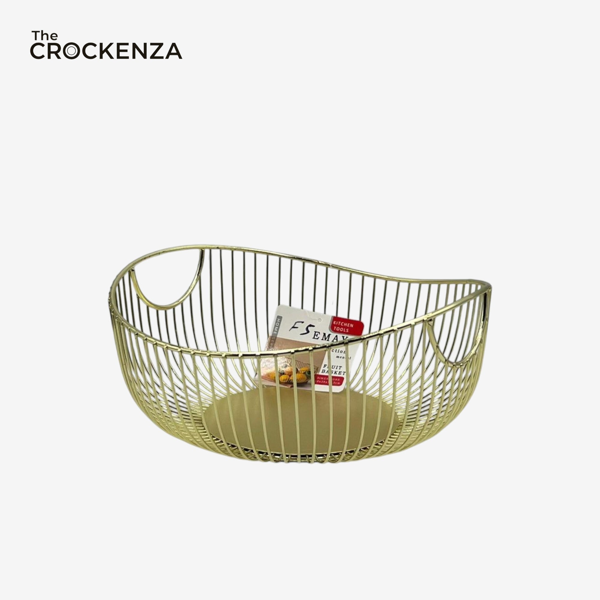 The Crockenza Geometric Crown Gold Fruit Basket – Luxury All-Metal Wire Produce Bowl with Solid Base