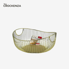 The Crockenza Geometric Crown Gold Fruit Basket – Luxury All-Metal Wire Produce Bowl with Solid Base