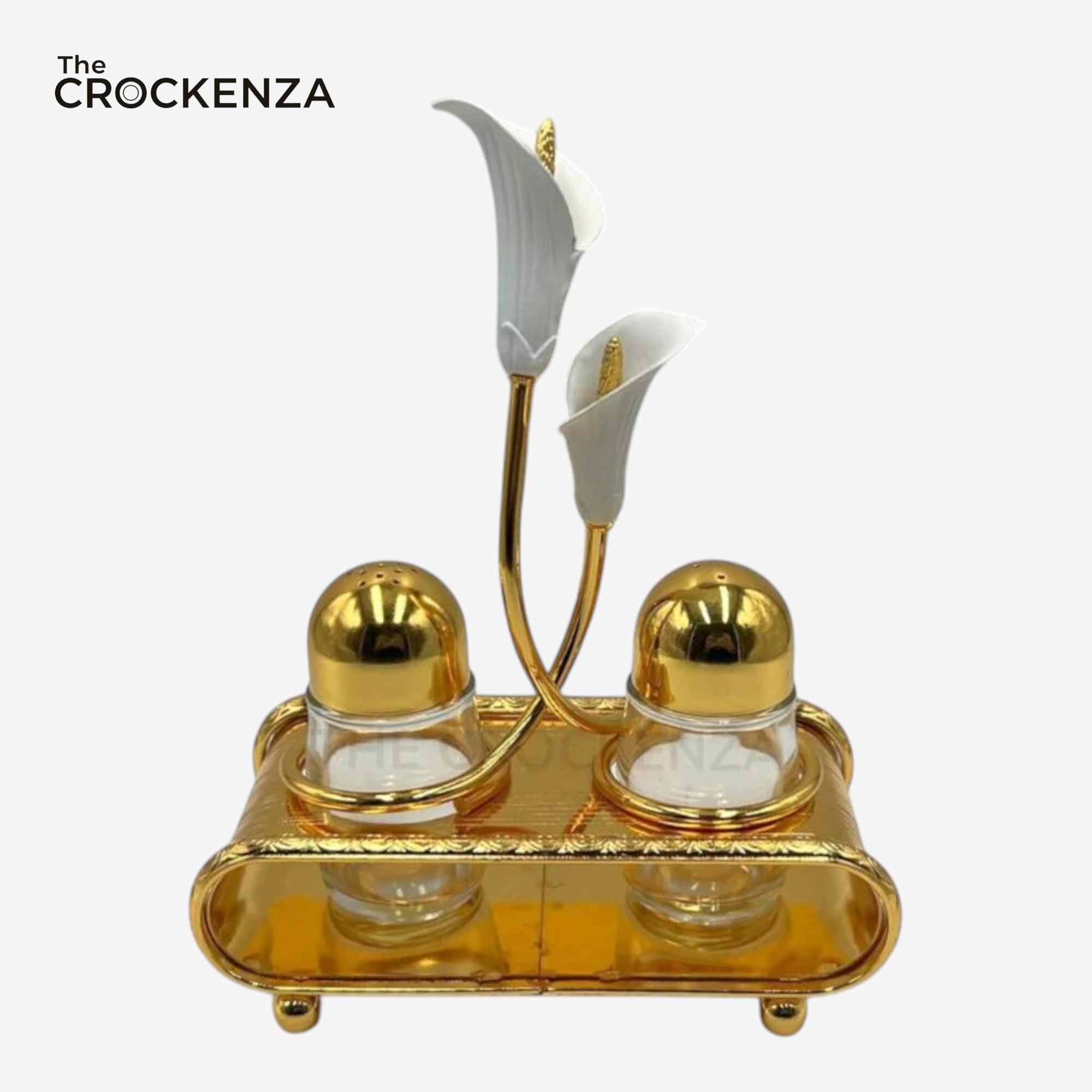 Opulent Gold & Calla Lily Metallic Salt and Pepper Shaker Set