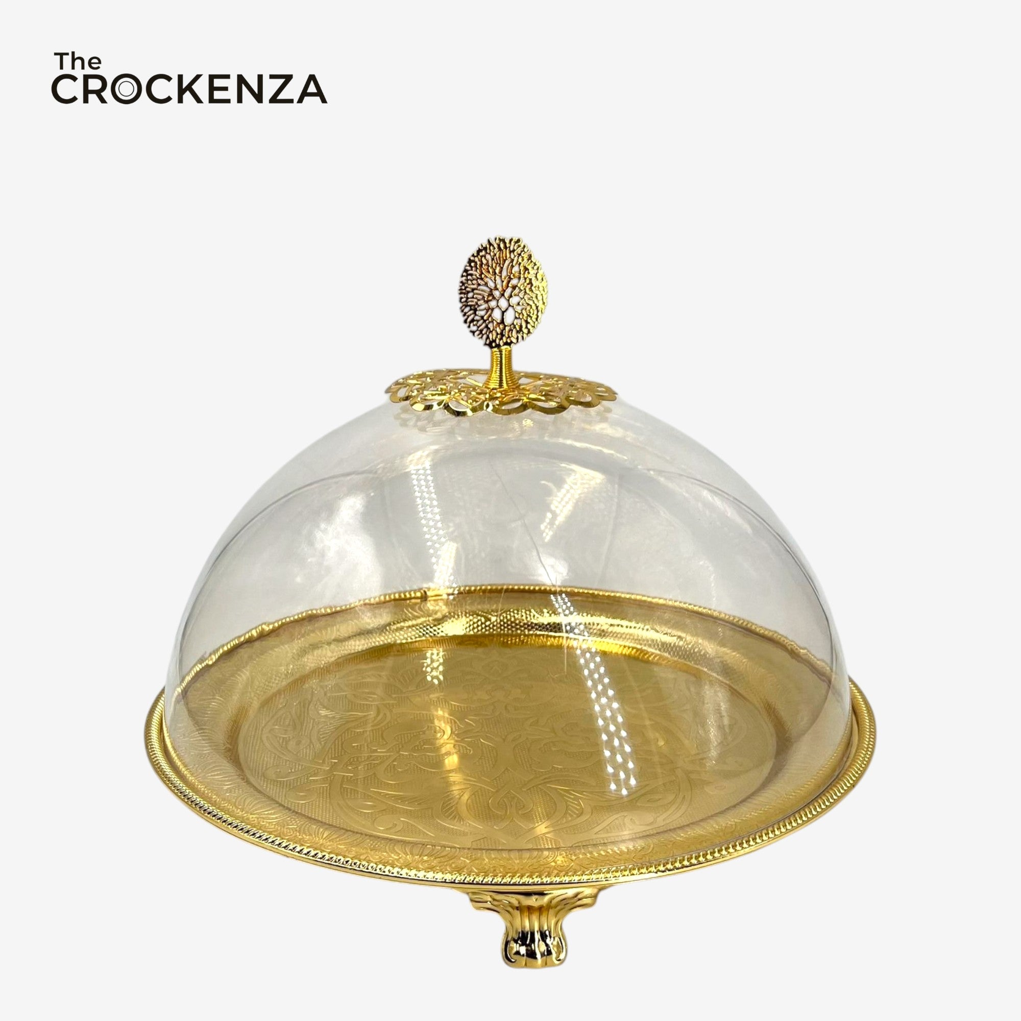 Imperial Luxe Cake Cloche | Metallic Pedestal Serving Dish with Clear Dome - 12.3 Inches