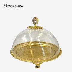 Imperial Luxe Cake Cloche | Metallic Pedestal Serving Dish with Clear Dome - 12.3 Inches