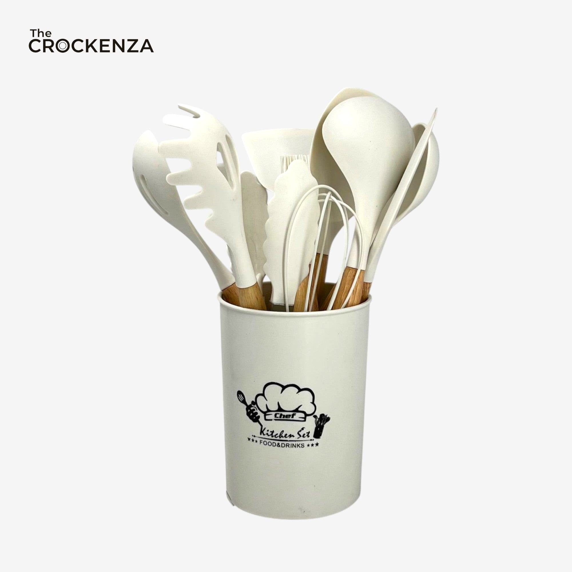 Premium Silicone Cooking Spoon Set with Wooden Handles & Holder | Heat-Resistant Non-Stick Kitchen Utensils