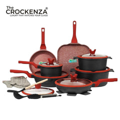 Imported DONNOR RELLY 21-piece PFOA Free Granite-coated Never-Stick Cookware Set - Black & Red