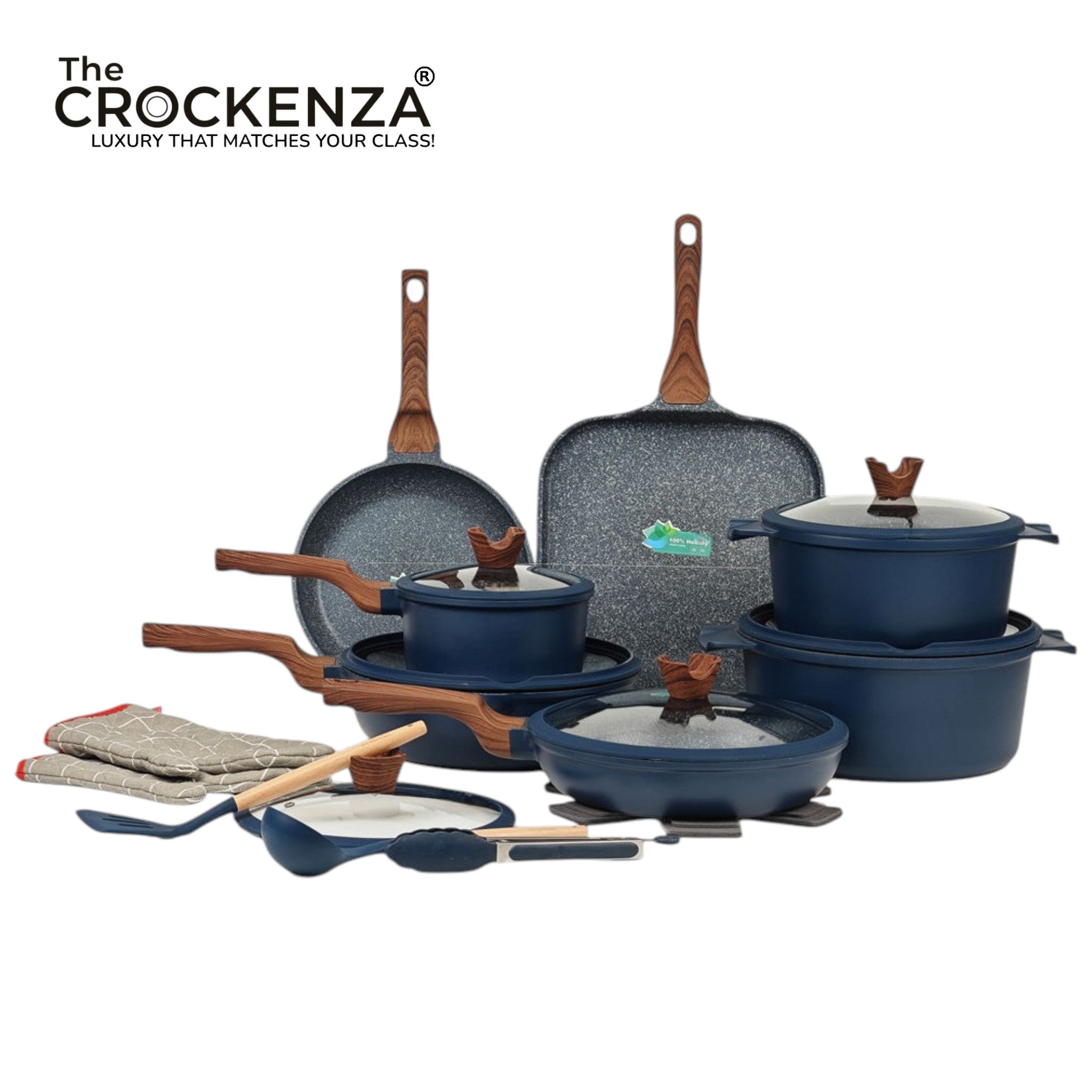 Imported DONNOR RELLY 21-piece PFOA Free Granite-coated Never-Stick Cookware Set - Blue