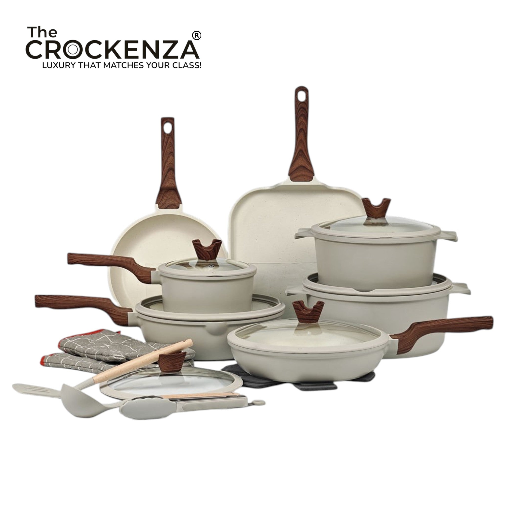 DONNOR RELLY 21-piece PFOA Free Granite-Coated Non-Stick Cookware Set - Ivory