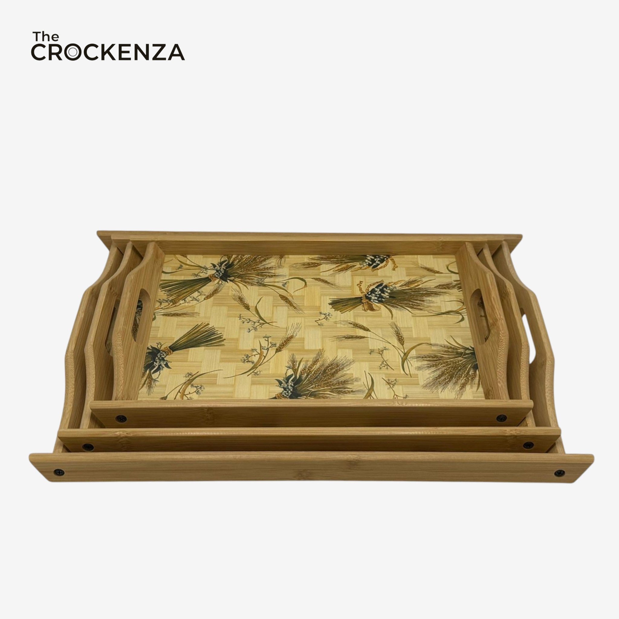 Luxury Bamboo Serving Trays (Set of 3) by The CROCKENZA | Nested Decorative Platters for Home & Kitchen