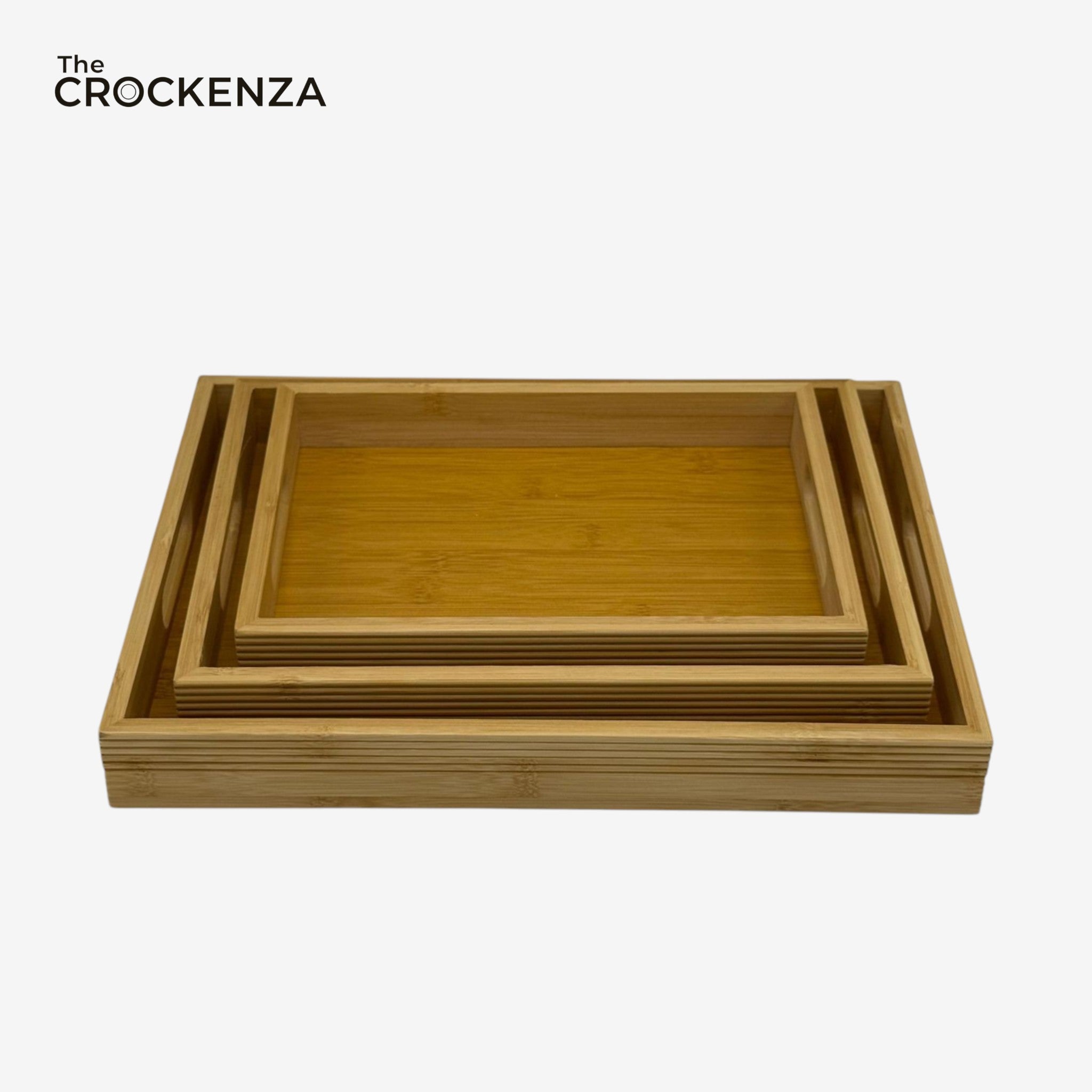 Premium 3-Piece Bamboo Tray Set | Handcrafted Eco-friendly Serving Trays with Integrated Handles