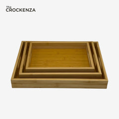 Premium 3-Piece Bamboo Tray Set | Handcrafted Eco-friendly Serving Trays with Integrated Handles