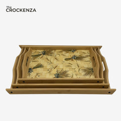 Luxury Bamboo Serving Trays (Set of 3) by The CROCKENZA | Nested Decorative Platters for Home & Kitchen