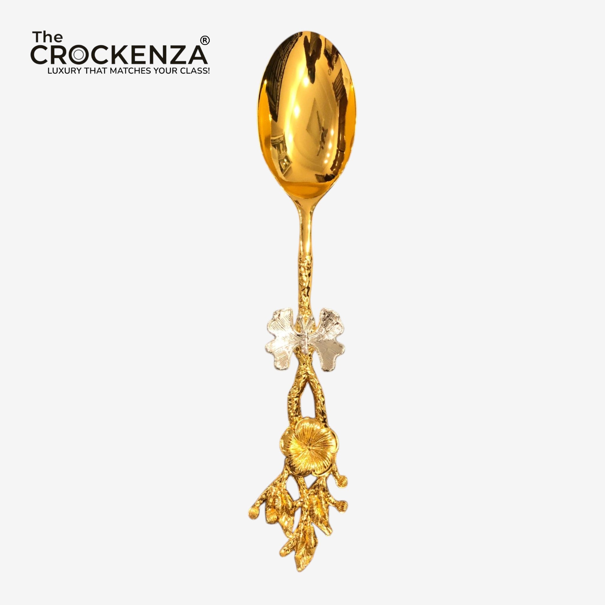 Luxury Gold Floral Serving Spoon – Premium Decorative Stainless Steel Dinner Spoon