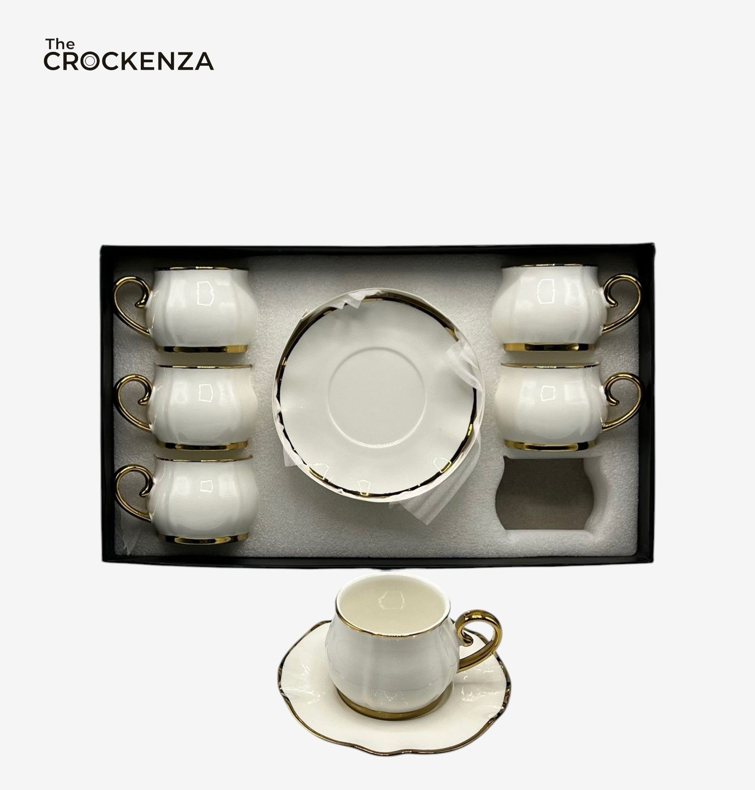 Luxury White Porcelain Tea Cup & Saucer Set – 12 Pcs Elegant Coffee Cups Set for Home, Office & Gift