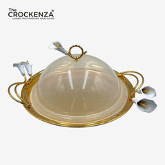 Royal Gold-Plated Metallic Platter with Clear Acrylic Dome Lid