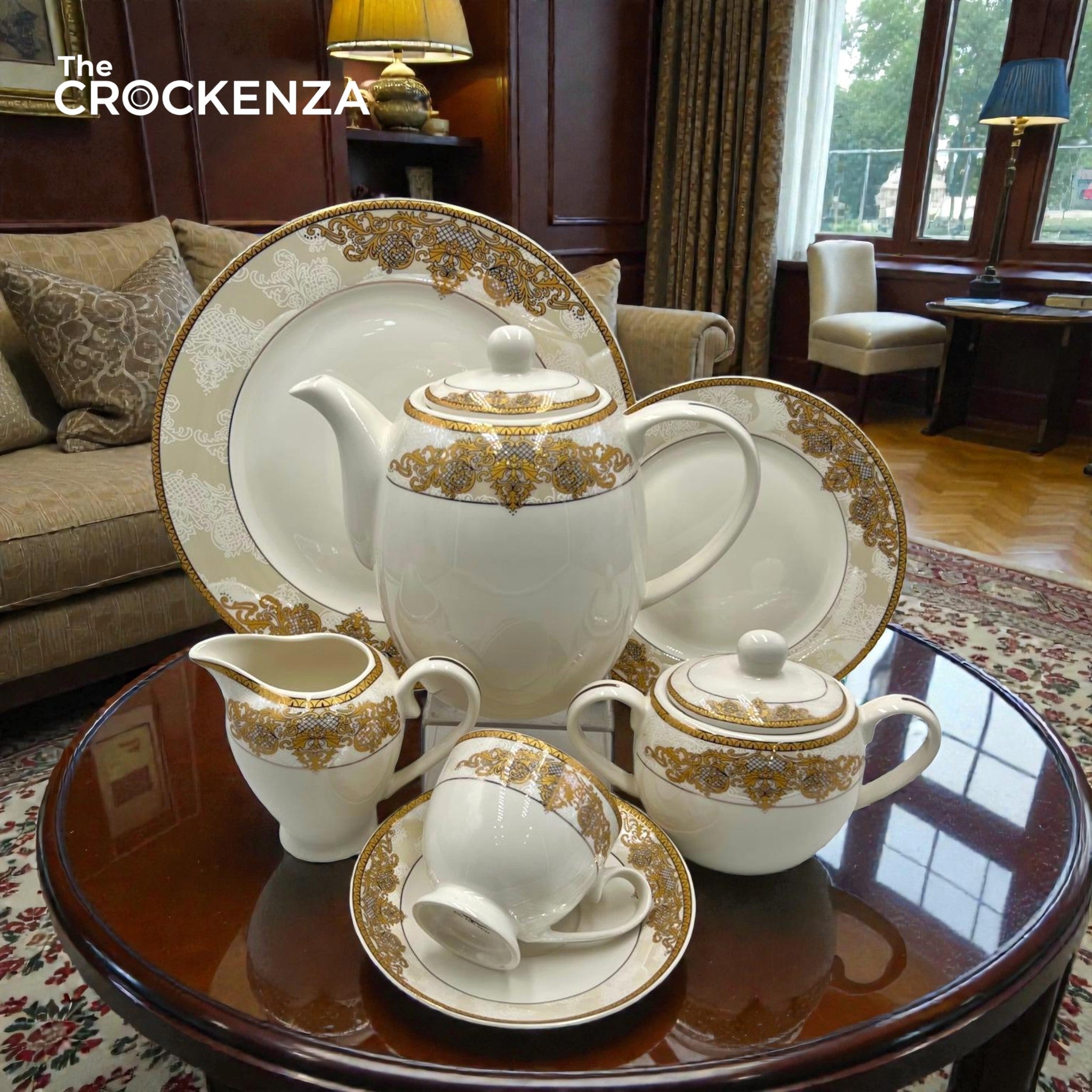 Royal Mosaic 24-Piece Imported Super Bone Tea Set – 6 Person Serving
