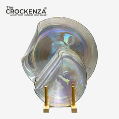 KYNZO Aurora 7-Piece Dessert & Cake Platter Set – Textured Pearlescent Glass with Gold Edging