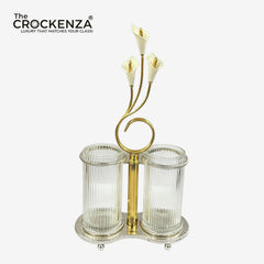 Luxury Silver Spoon Holder with Dual Glass Containers – Elegant Tabletop Cutlery Organizer
