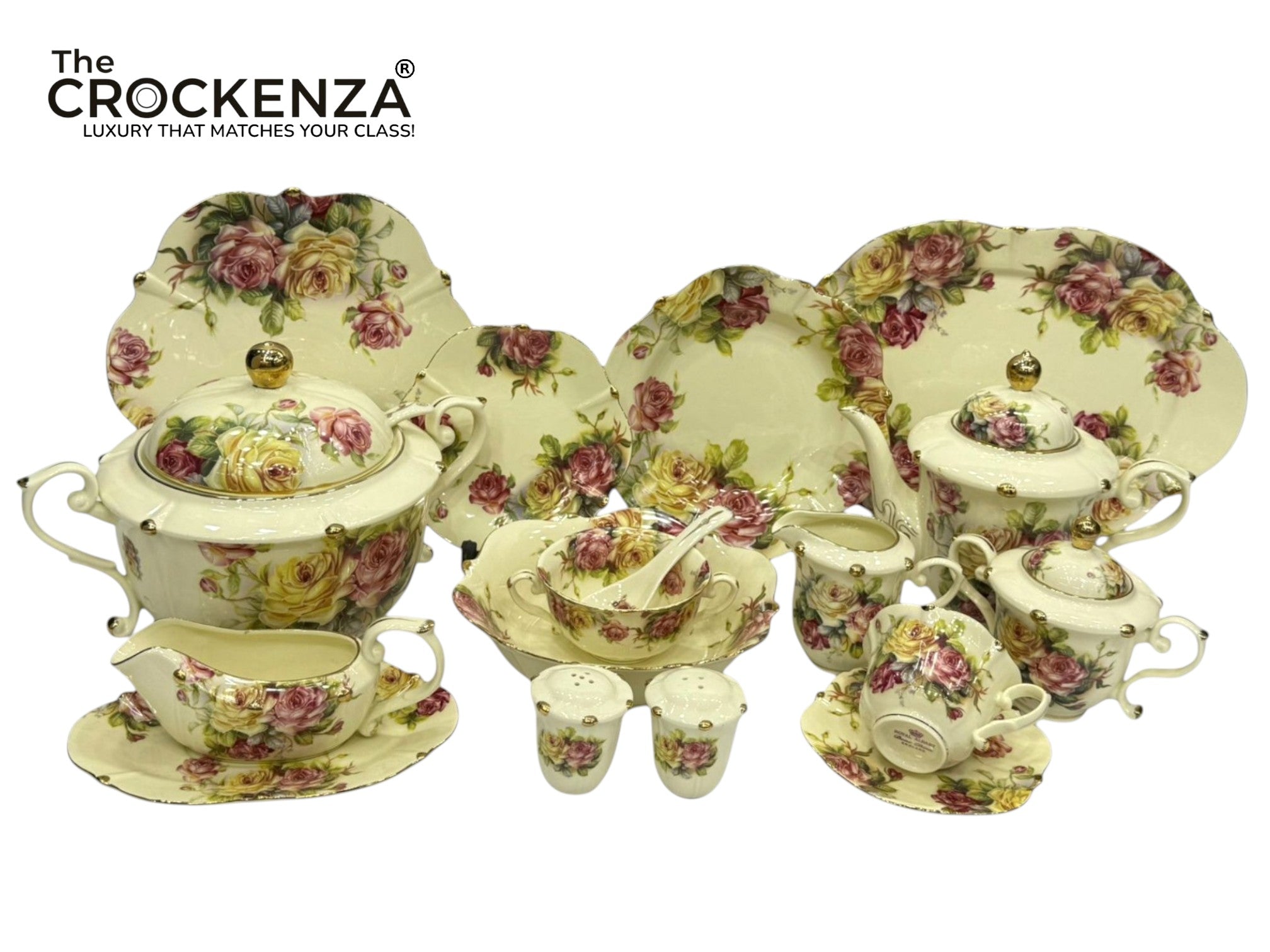 Imported Premium 75 Pcs Dinner Set for 8-persons Serving - Inspired by Royal Albert England
