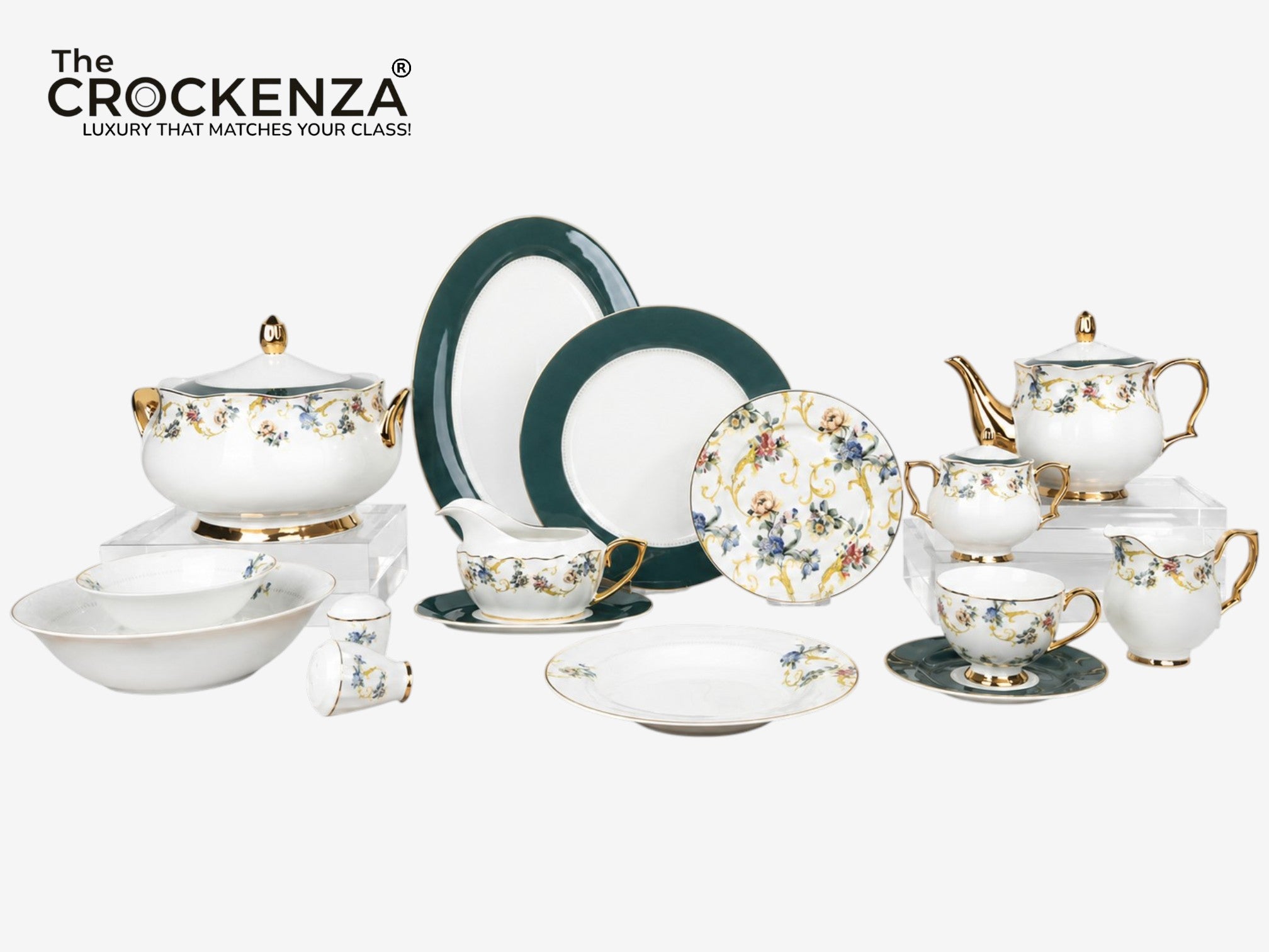 Johnson Bros Inspired Royal Floral Bone China Luxury Dinner Set | 65 & 89 Piece Gold-Gilded Collection