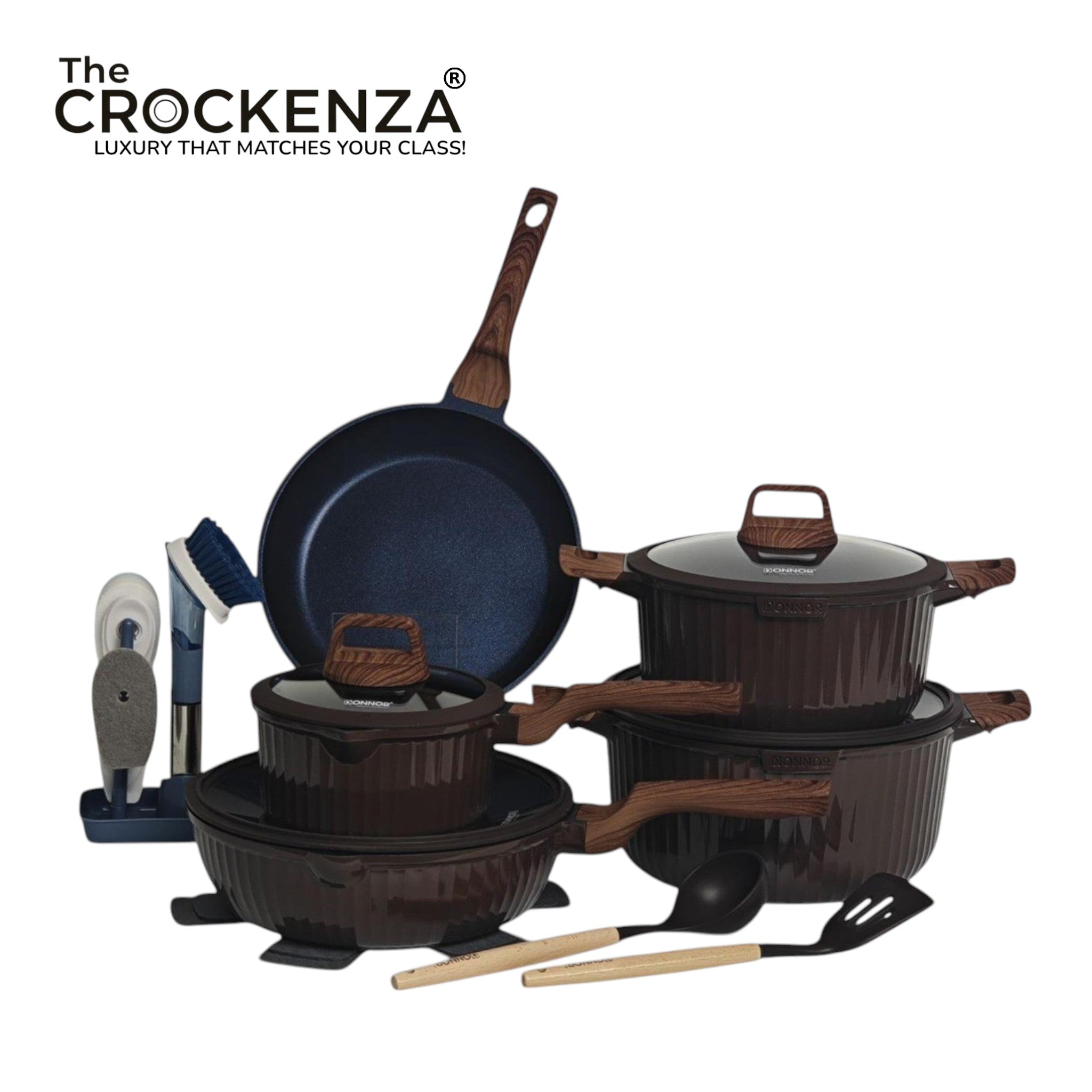DONNOR AURA 20-Piece Granite Coated Never-Stick Cookware Set – Premium Pots, Pans & Kitchen Essentials