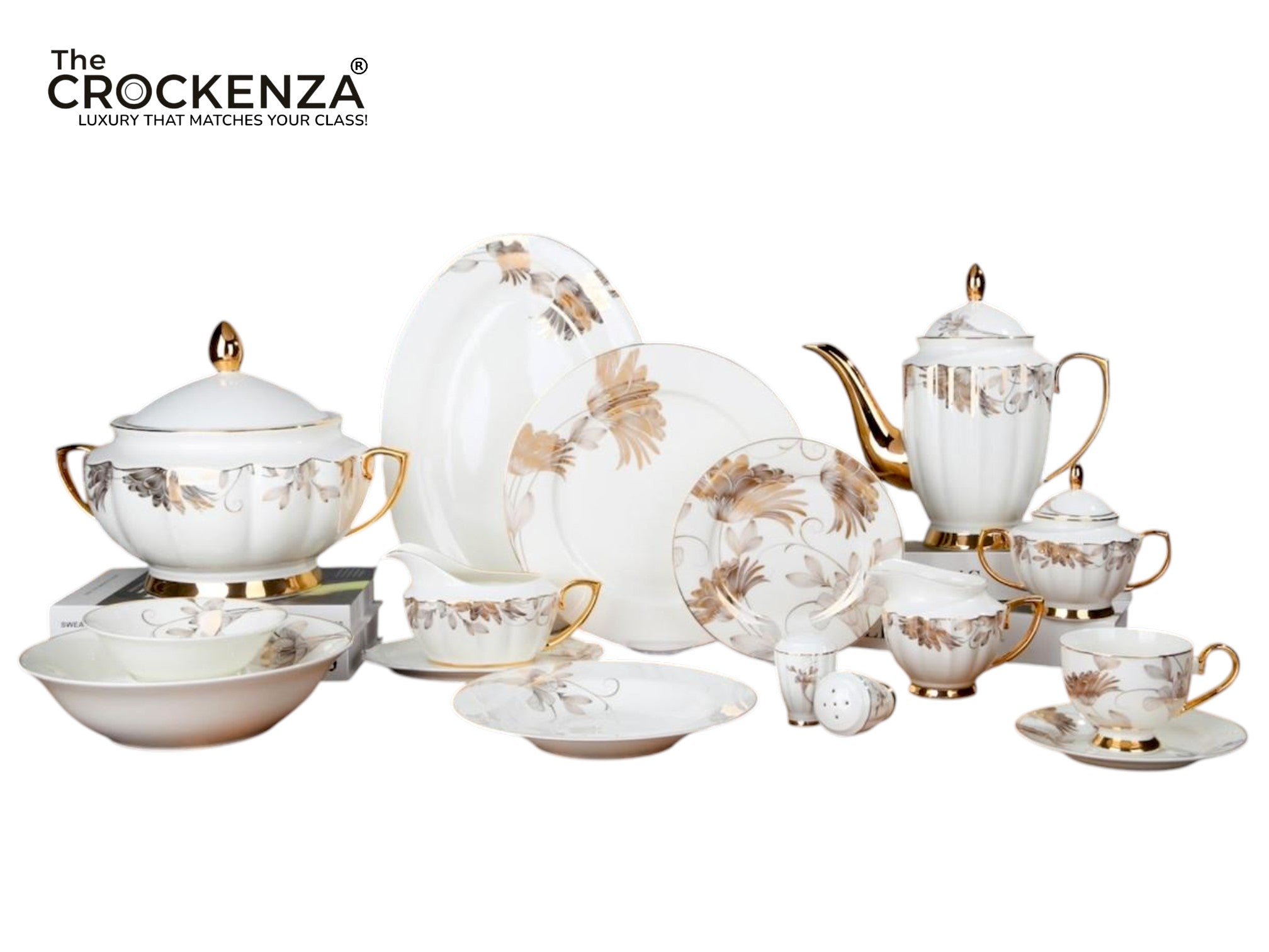 Imported Johnson Bros Inspired Luxury Gold-Leaf Complete Dining Set — 65 & 89 Pcs Serving