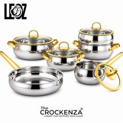 LEOZ Luxury Stainless Steel 10-Piece Cookwareware Set | Three-layer Steel Design with Glass Lid and Non Stick Pots
