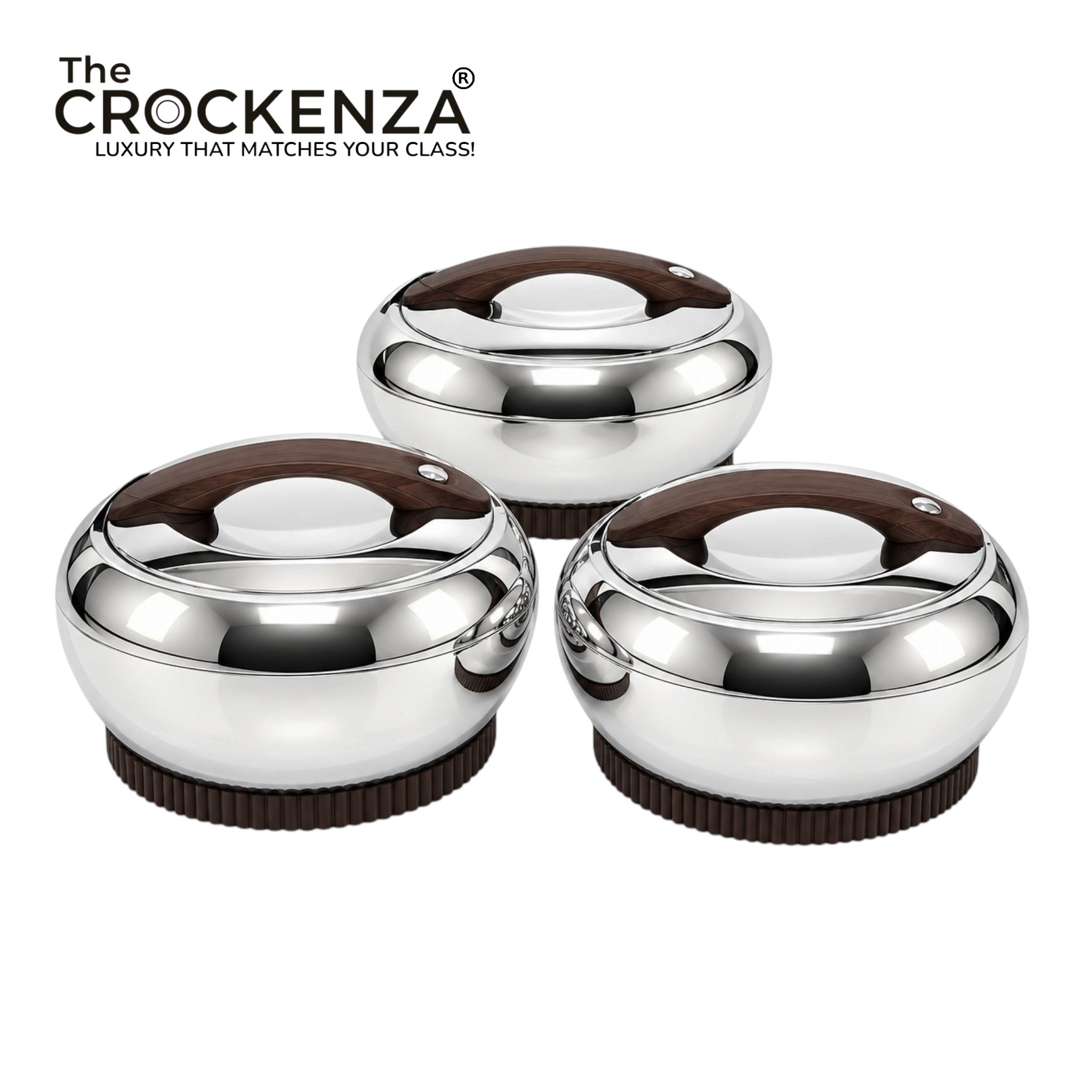 Imported Forever Gold Hotpot Set – Shine Nickel with Dark Wooden Finish (3L, 4L & 5L)