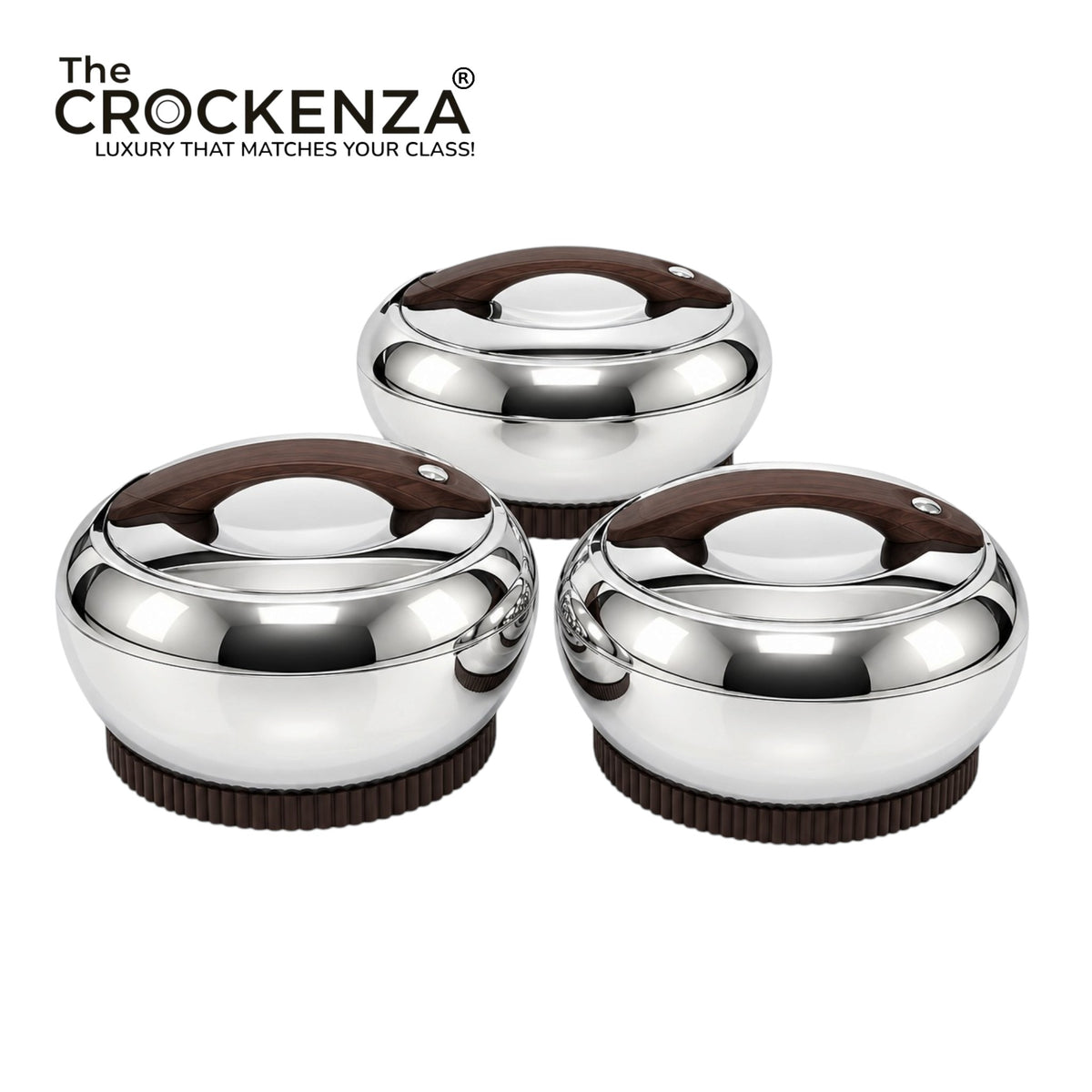 Imported Forever Gold Hotpot Set – Shine Nickel with Dark Wooden Finish (3L, 4L & 5L)