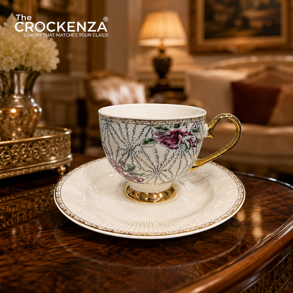 Johnson Bros Inspired 12-Piece Floral Cups & Saucers Set –Elegant for Home, Guests & Gifting