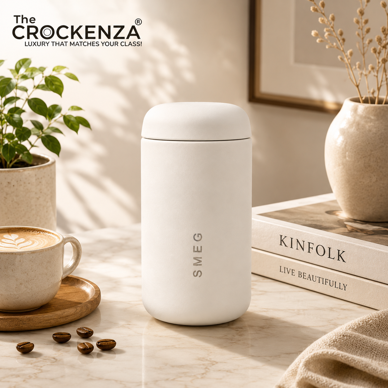 SMEG Capsule Coffee Cup 350ML – Premium Stainless Steel Insulated Travel Mug - White