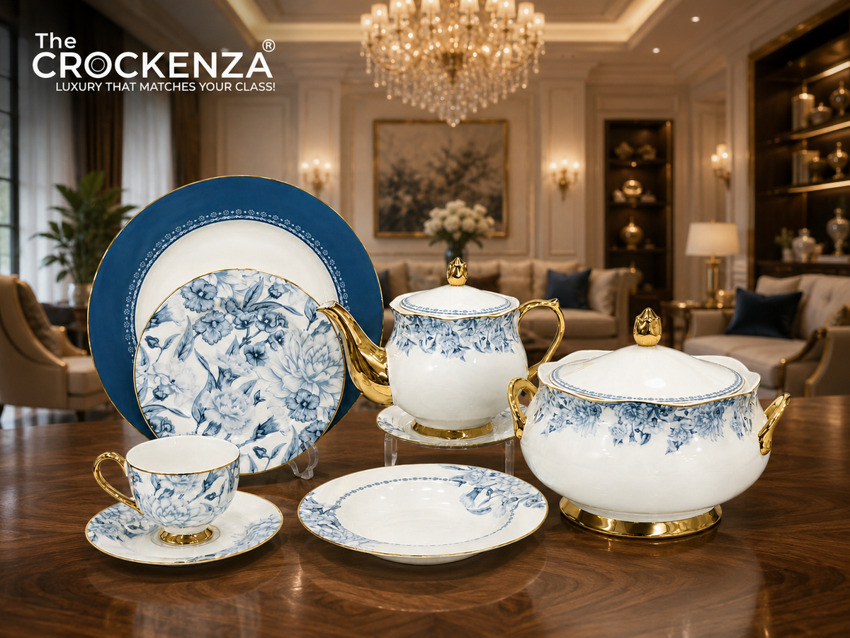 Johnson Bros Inspired Royal Floral Bone China Luxury Dinner Set | 65 & 89 Piece Gold-Gilded Collection