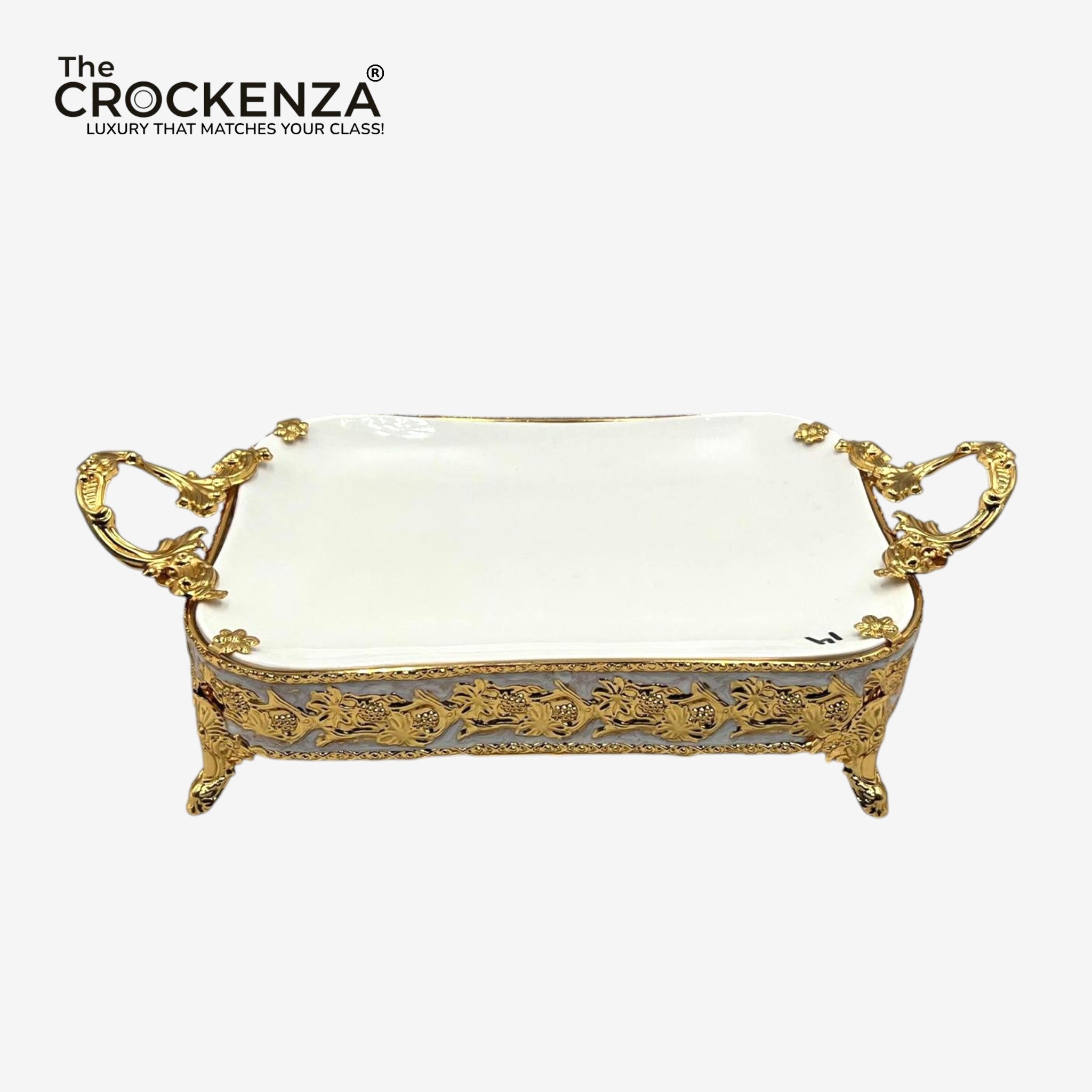Luxury Golden Platter with Handles | Elegant Decorative Rectangular Serving Tray