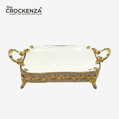 Luxury Golden Platter with Handles | Elegant Decorative Rectangular Serving Tray
