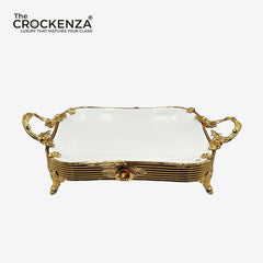 Luxury Golden Platter with Handles | Elegant Decorative Rectangular Serving Tray